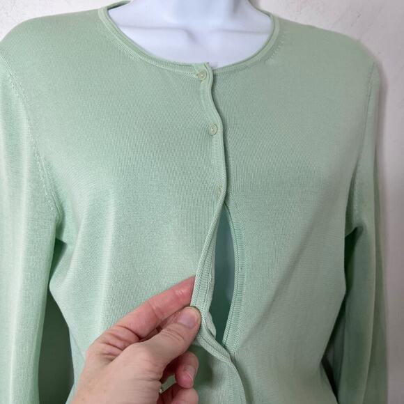 Company Ellen Tracy Women's Cardigan Sweater M Mint Green Button Front Crew Neck - Picture 2 of 7